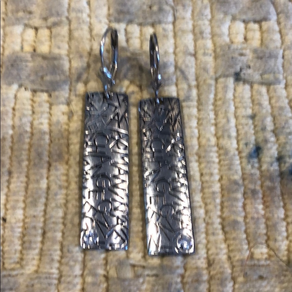 Armani Exchange Silver Rectangle Bar Earrings - image 1